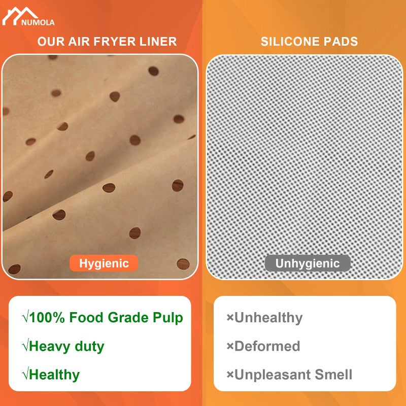 Numola 100 Pcs Air Fryer Liners Disposable Parchment Paper, 10 Inch Perforated Airfryer Sheets for Baking, Square Non-Stick Steamer Liner for Oven, Microwave, Steaming Basket - Image 5